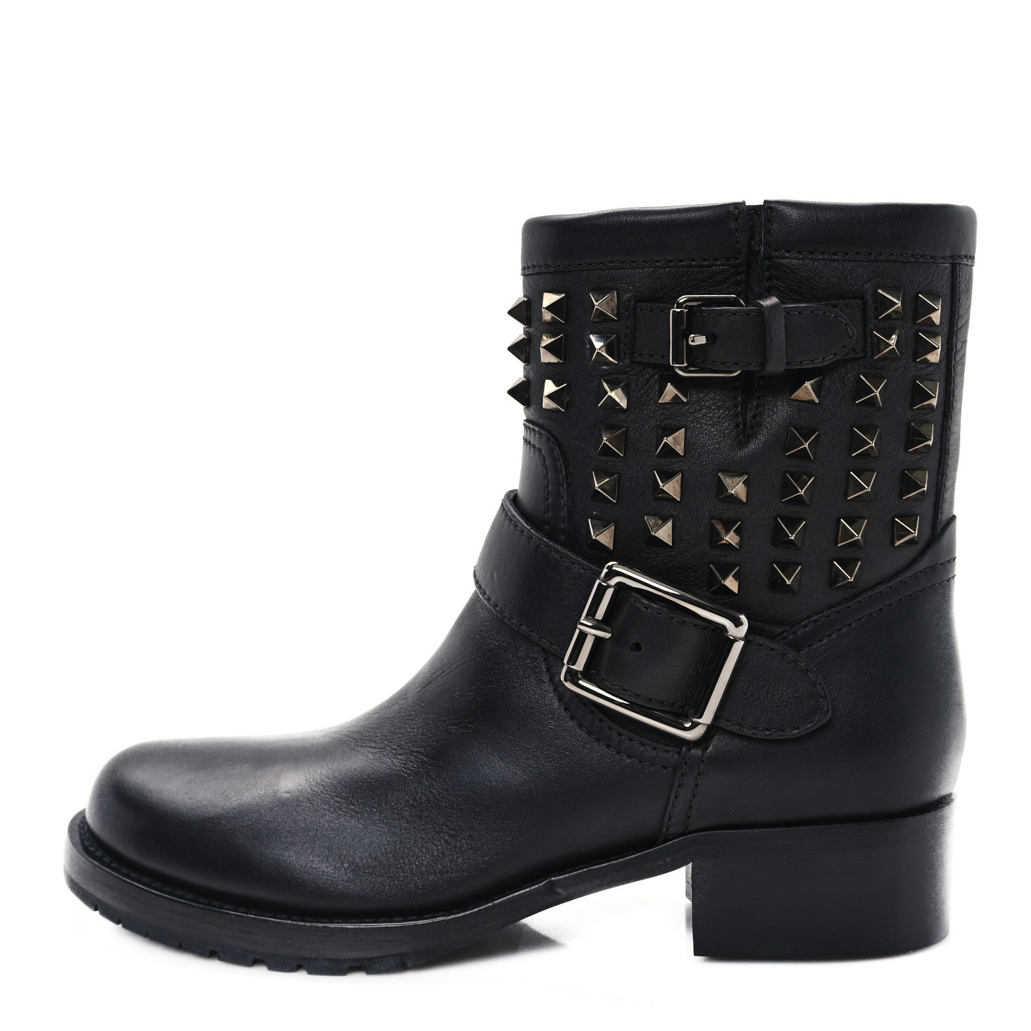 Valentino Garavani Calfskin Rockstud 30mm Biker Boots 36.5 Black 1 of 10