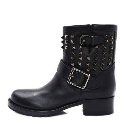Valentino Garavani Calfskin Rockstud 30mm Biker Boots 36.5 Black 1 of 10