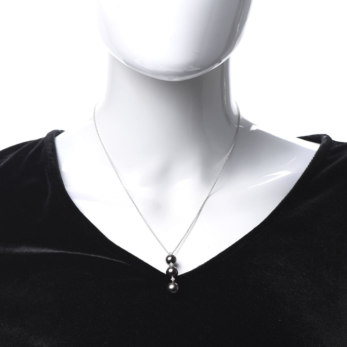 18K White Gold Diamond South Sea Pearl Three Pearl Drop Necklace