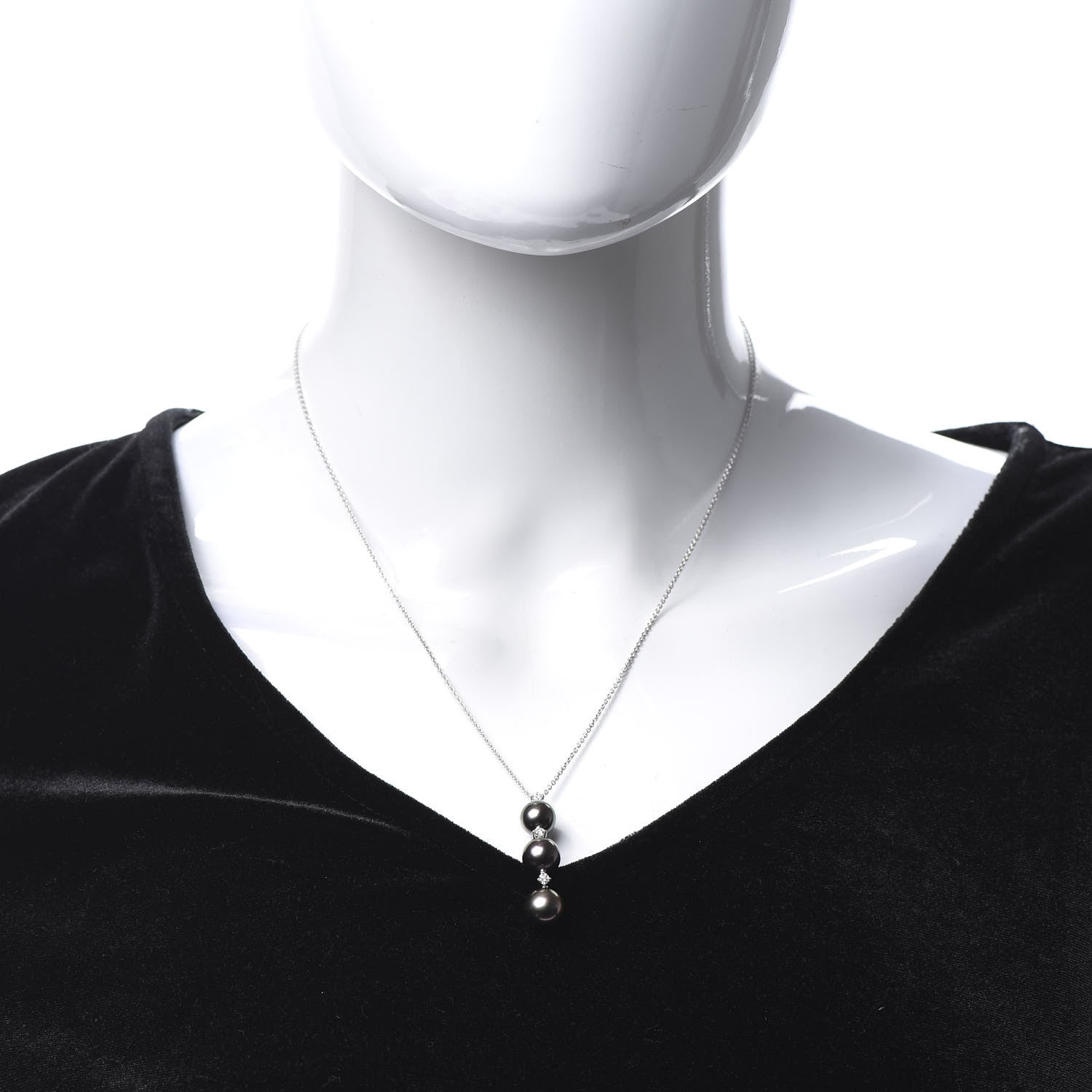 Mikimoto 18K White Gold Diamond South Sea Pearl Three Pearl Drop Necklace 2 of 4