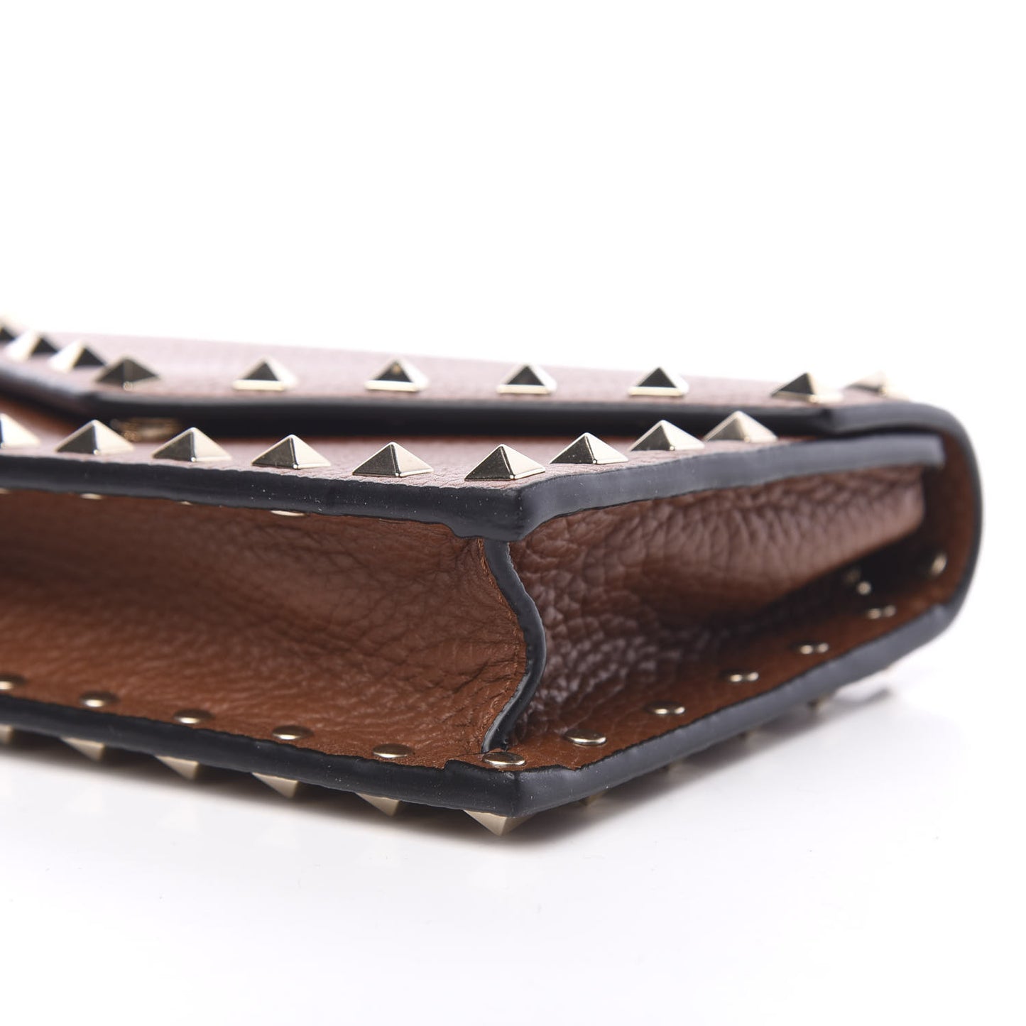 Pebbled Calfskin Rockstud Envelope Wallet on Chain Bright Cognac