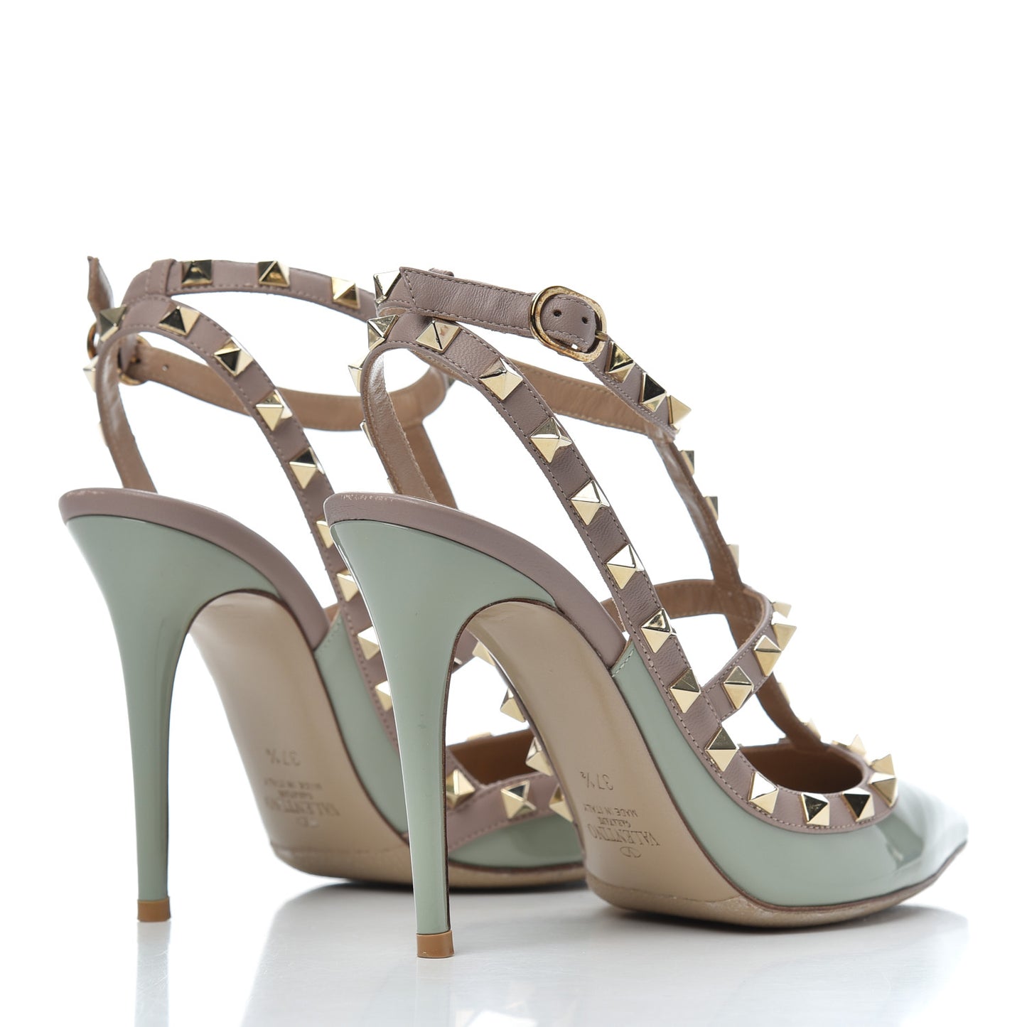 Patent Nappa Rockstud Ankle Strap 100mm Pumps 37.5 Green Tea Sorbet Poudre