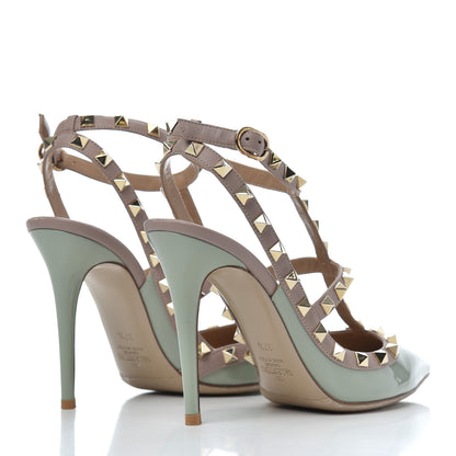 Valentino Garavani Patent Nappa Rockstud Ankle Strap 100mm Pumps 37.5 Green Tea Sorbet Poudre 4 of 16