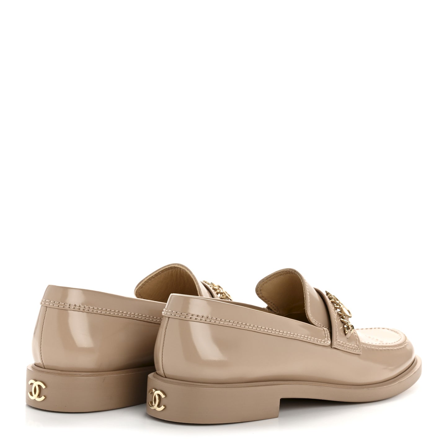 Shiny Calfskin Logo Loafers 40 Beige