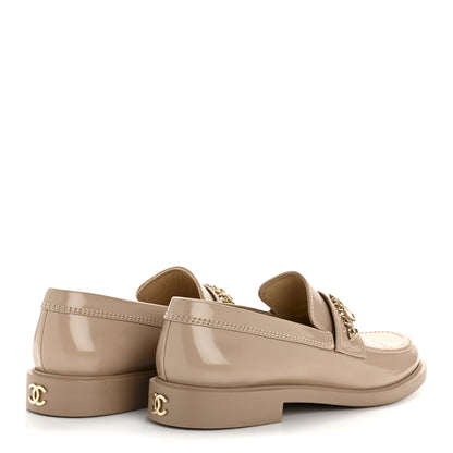 Chanel Shiny Calfskin Logo Loafers 40 Beige 5 of 11
