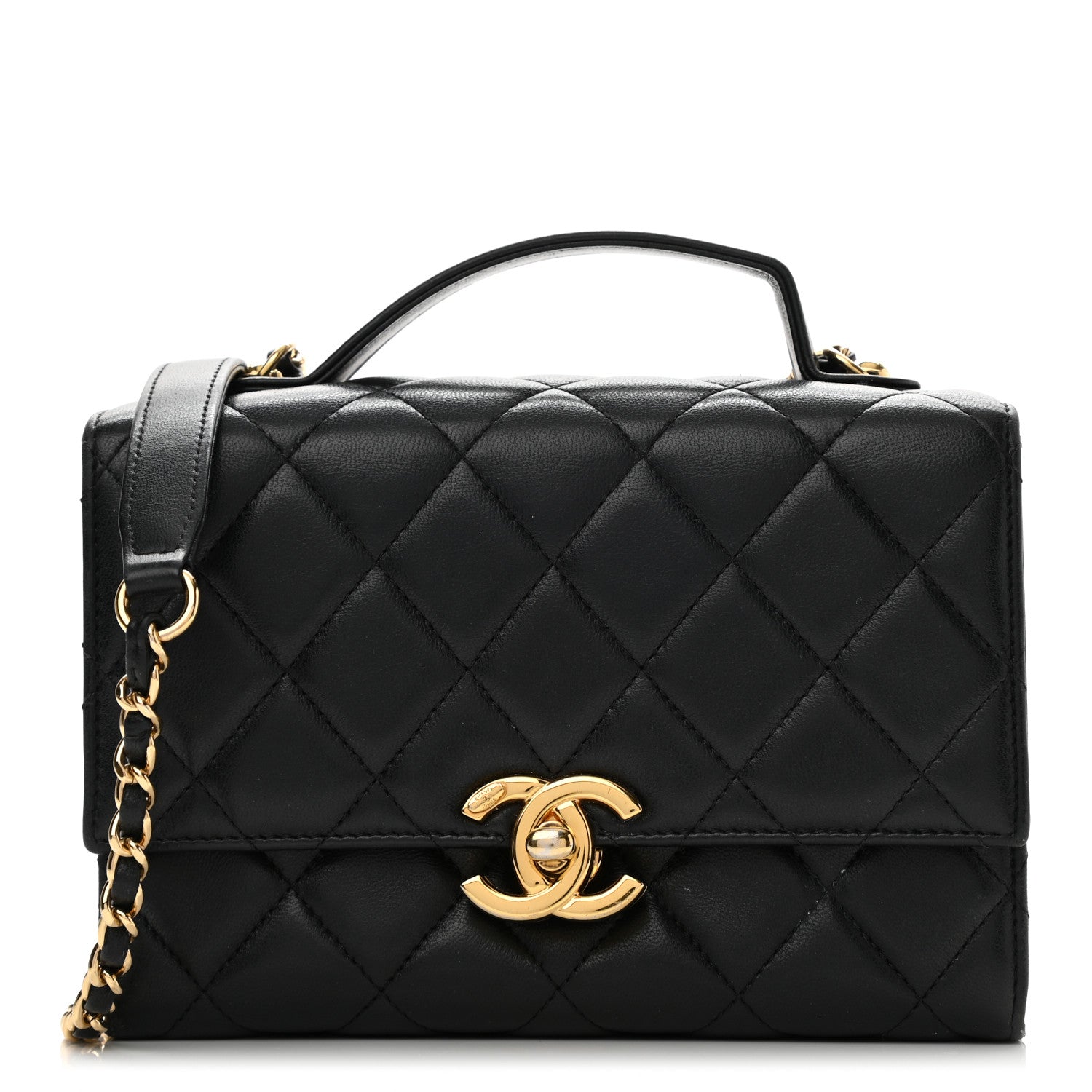 Chanel Lambskin Quilted Mini Golden Plate Flap Black 1 of 12