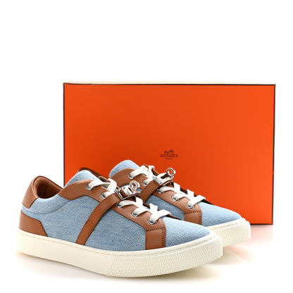 Hermes Denim Calfskin Day Sneakers 38 Blue Clair Gold 9 of 9