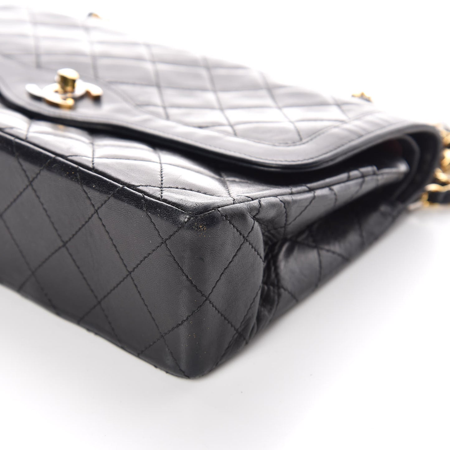 Lambskin Quilted Medium Double Flap Black