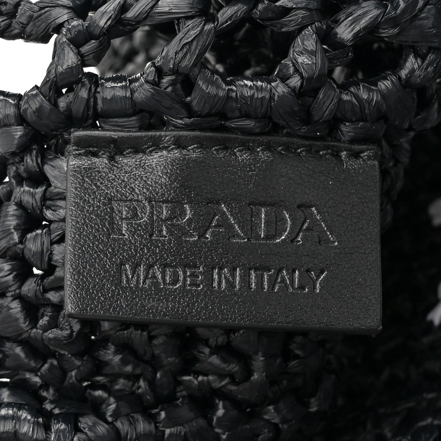 Prada Yarn Raffia Effect Crochet Logo Embroidered Tote Bag Black 6 of 9