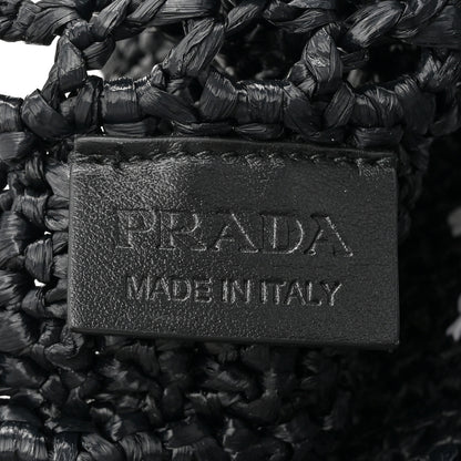 Prada Yarn Raffia Effect Crochet Logo Embroidered Tote Bag Black 6 of 9