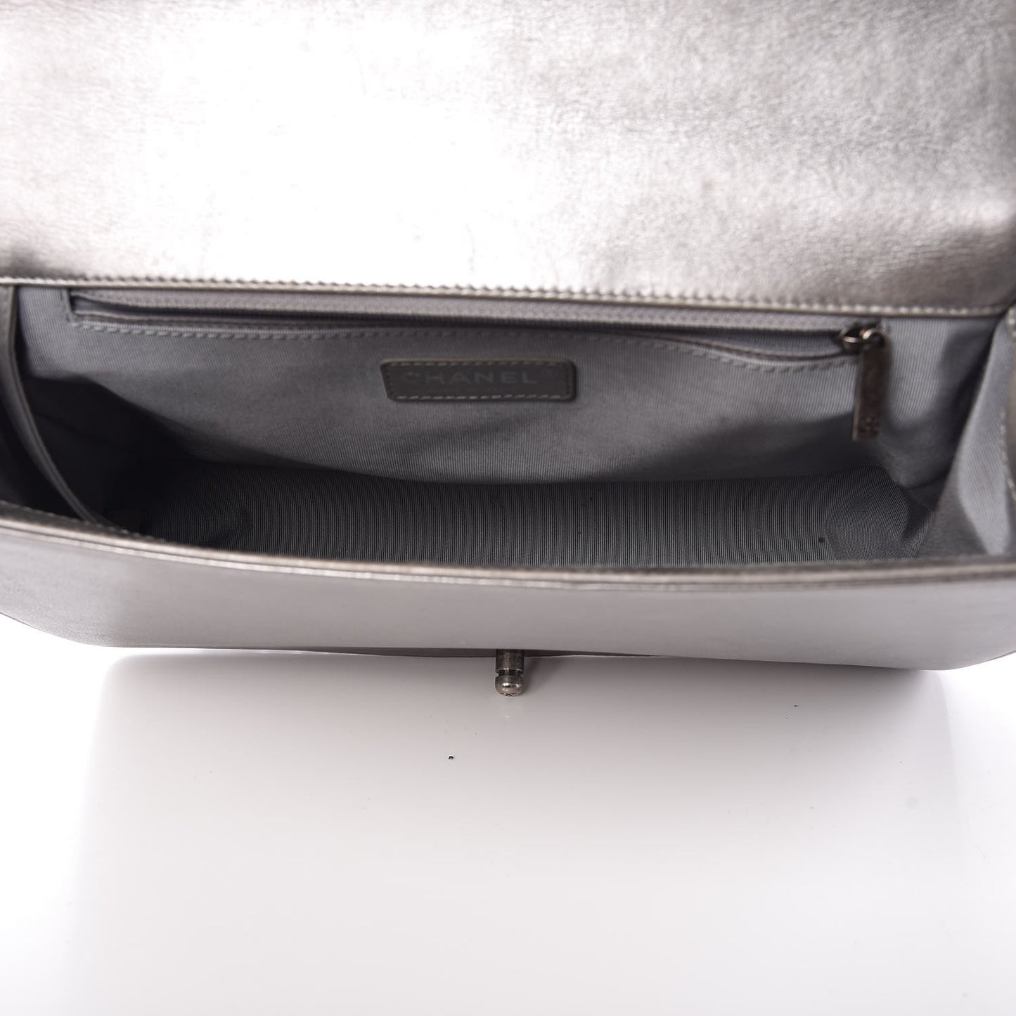 Metallic Calfskin Quilted Large Boy Flap Silver
