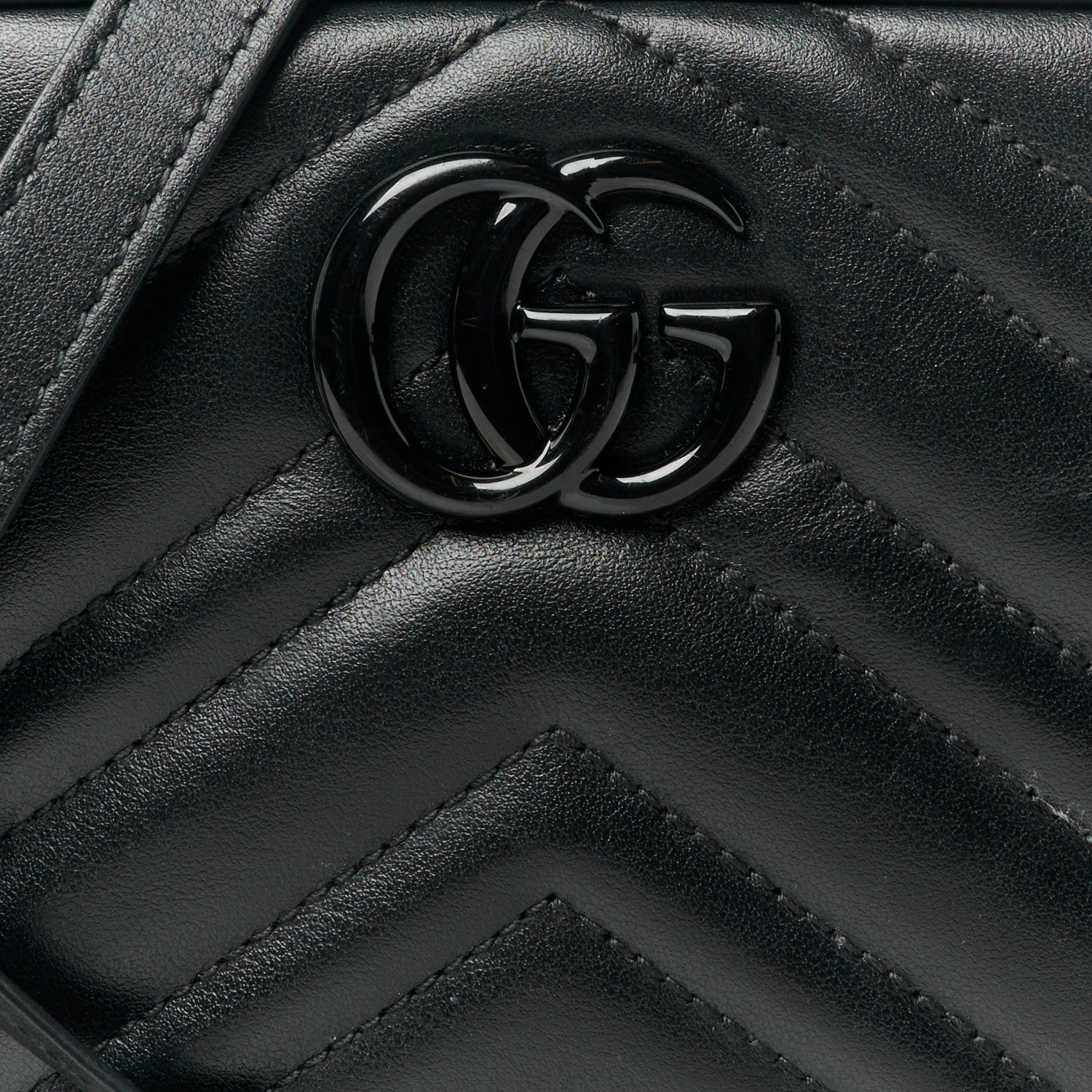 Gucci Calfskin Matelasse Monochrome Mini GG Marmont Chain Shoulder Bag Black 8 of 10
