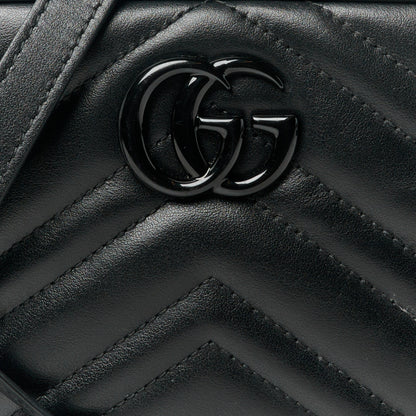 Gucci Calfskin Matelasse Monochrome Mini GG Marmont Chain Shoulder Bag Black 8 of 10