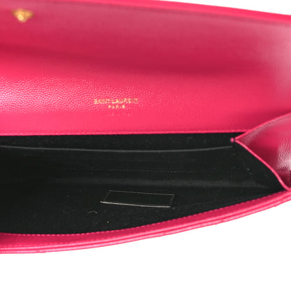 Saint Laurent Grain De Poudre Matelasse Chevron Monogram Envelope Clutch Fuchsia 5 of 8