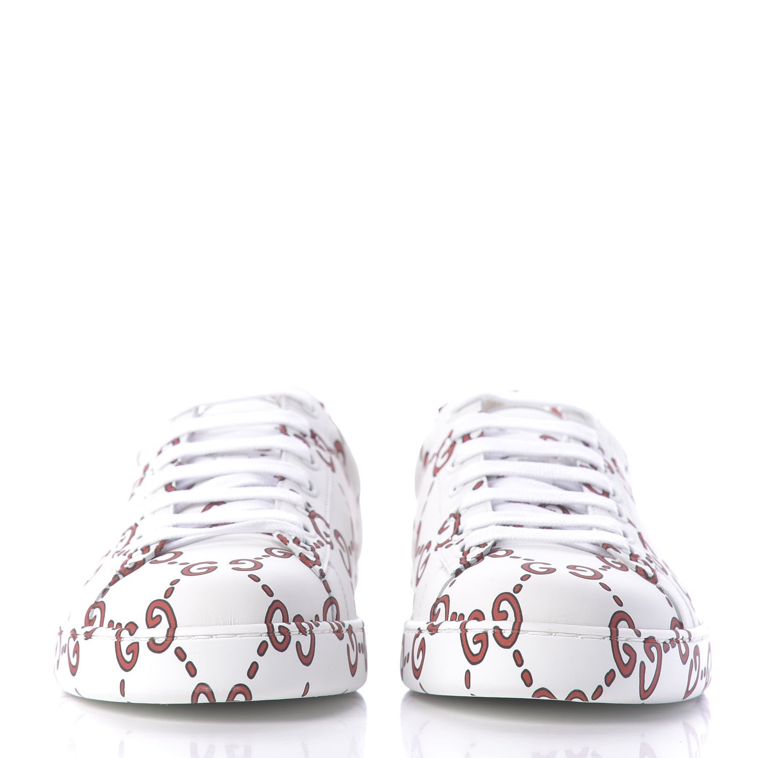 Gucci Calfskin GucciGhost Print Mens Ace Sneakers 8 White Hibiscus Red 2 of 10