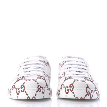 Gucci Calfskin GucciGhost Print Mens Ace Sneakers 8 White Hibiscus Red 2 of 10