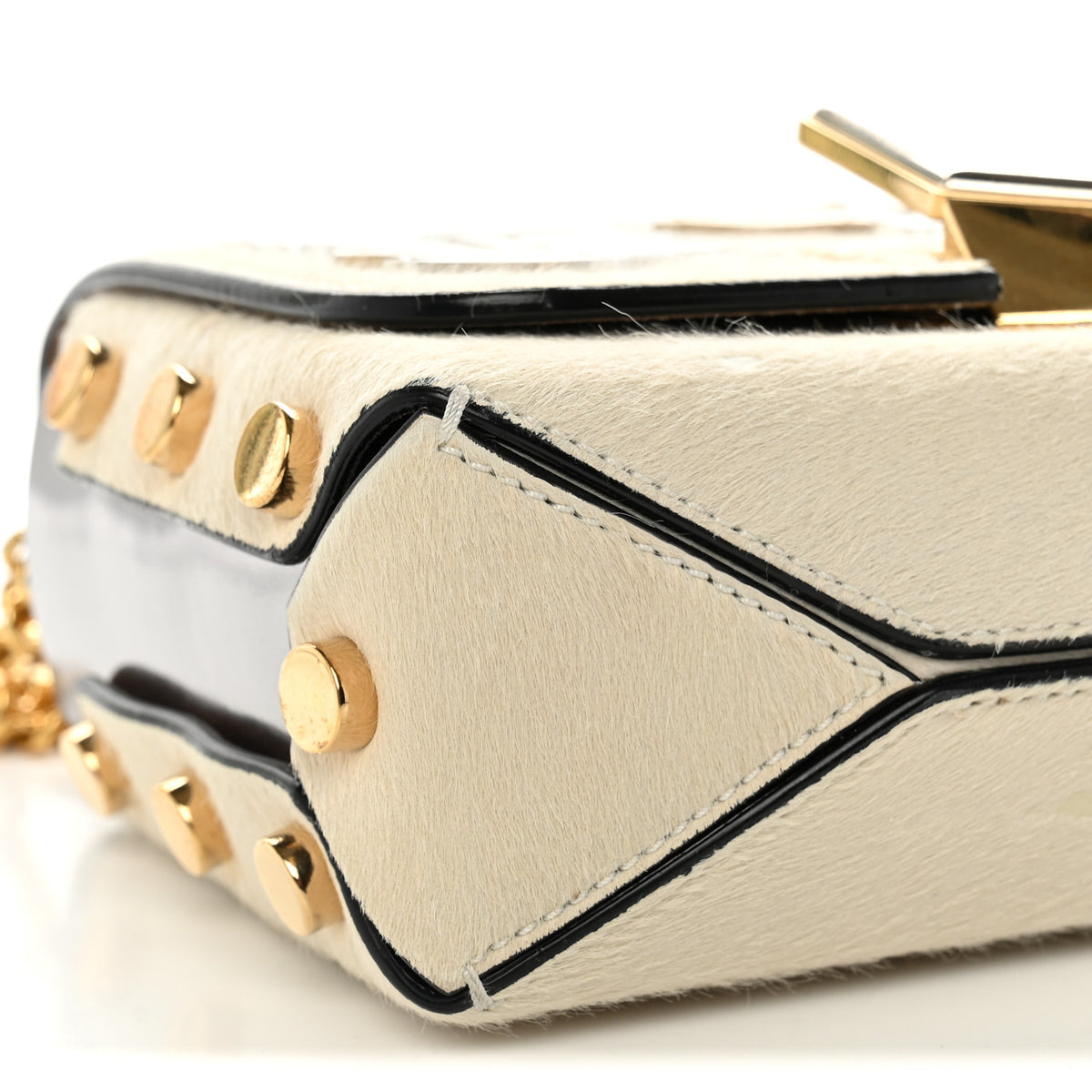 Jimmy Choo Calf Hair Mirror Embellished Lockett Petite Shoulder Bag White 10 of 13