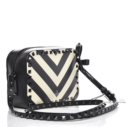 Valentino Garavani Vitello Chevron Rockstud Camera Crossbody Bag Light Ivory Black 3 of 7