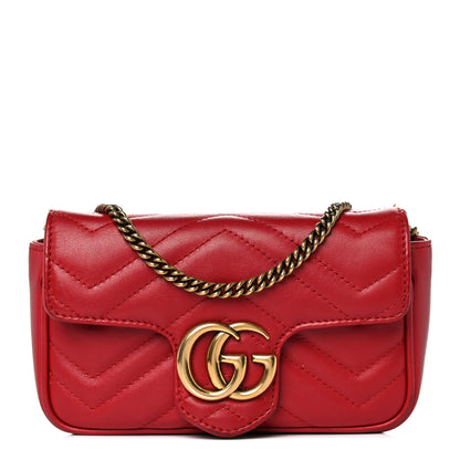 Gucci Calfskin Matelasse Super Mini GG Marmont Shoulder Bag Hibiscus Red 1 of 18