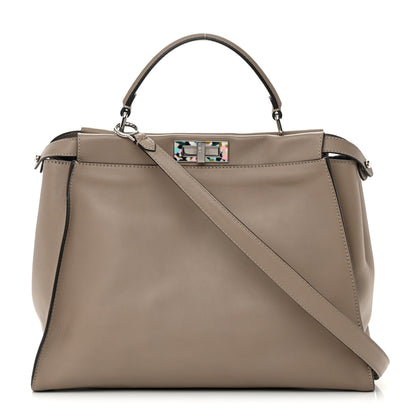 Fendi Vitello Seta Plexiglass Granite Large Peekaboo Iconic Satchel Tortora 1 of 18