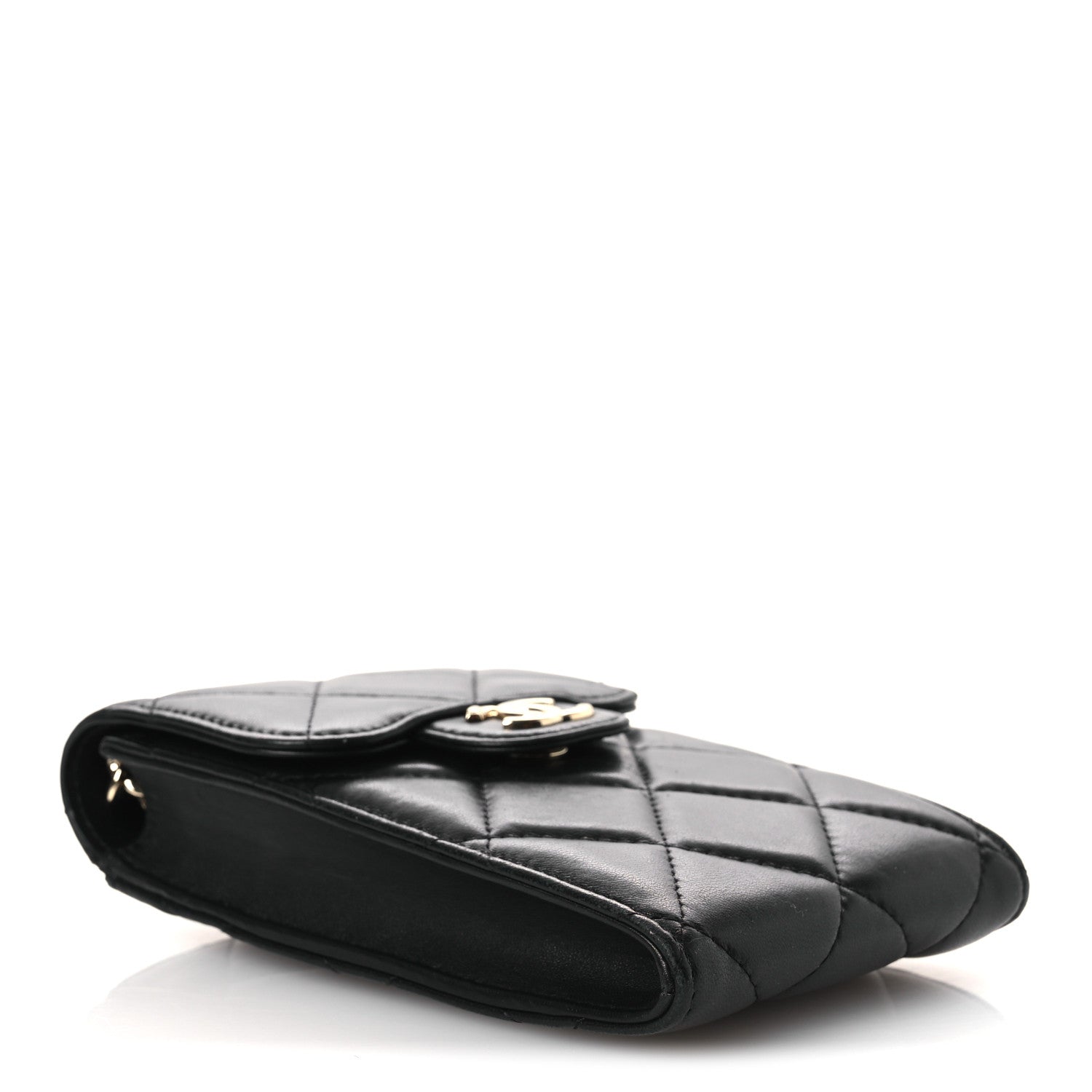 Chanel Lambskin Quilted Lacquered Chain Phone Holder With Chain Black 3 of 11