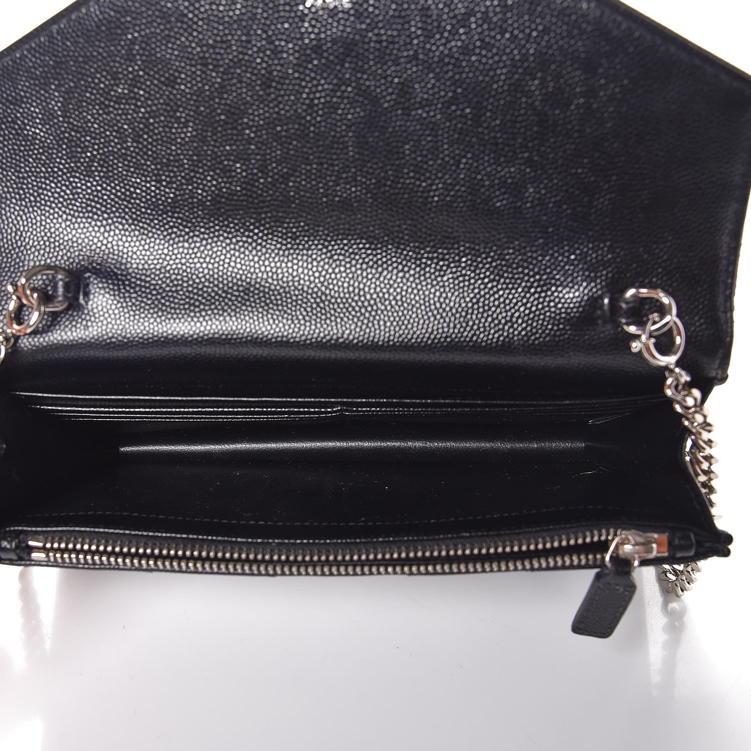 Saint Laurent Grain De Poudre Matelasse Chevron Monogram Envelope Chain Wallet Black 5 of 9