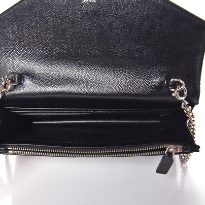 Saint Laurent Grain De Poudre Matelasse Chevron Monogram Envelope Chain Wallet Black 5 of 9