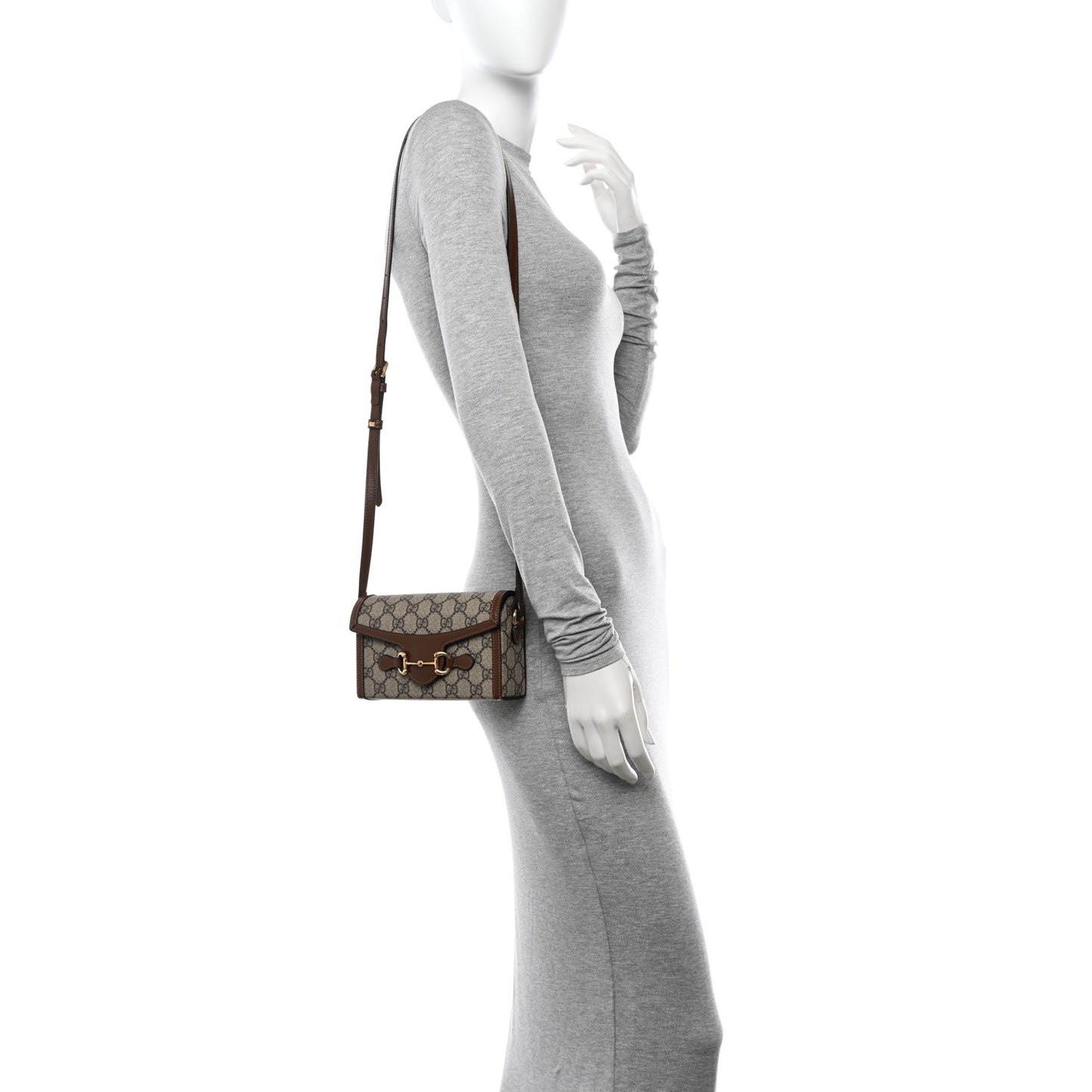 GG Supreme Monogram Mini Horsebit 1955 Shoulder Bag Beige Brown Sugar