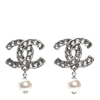 Chanel Crystal Pearl CC Drop Earrings Silver 1 of 4