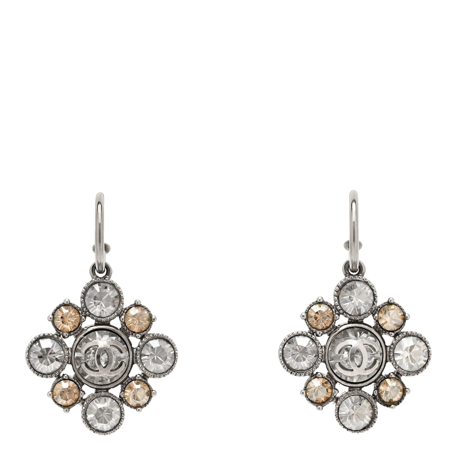 Chanel Crystal CC Dangle Earrings Silver 1 of 5