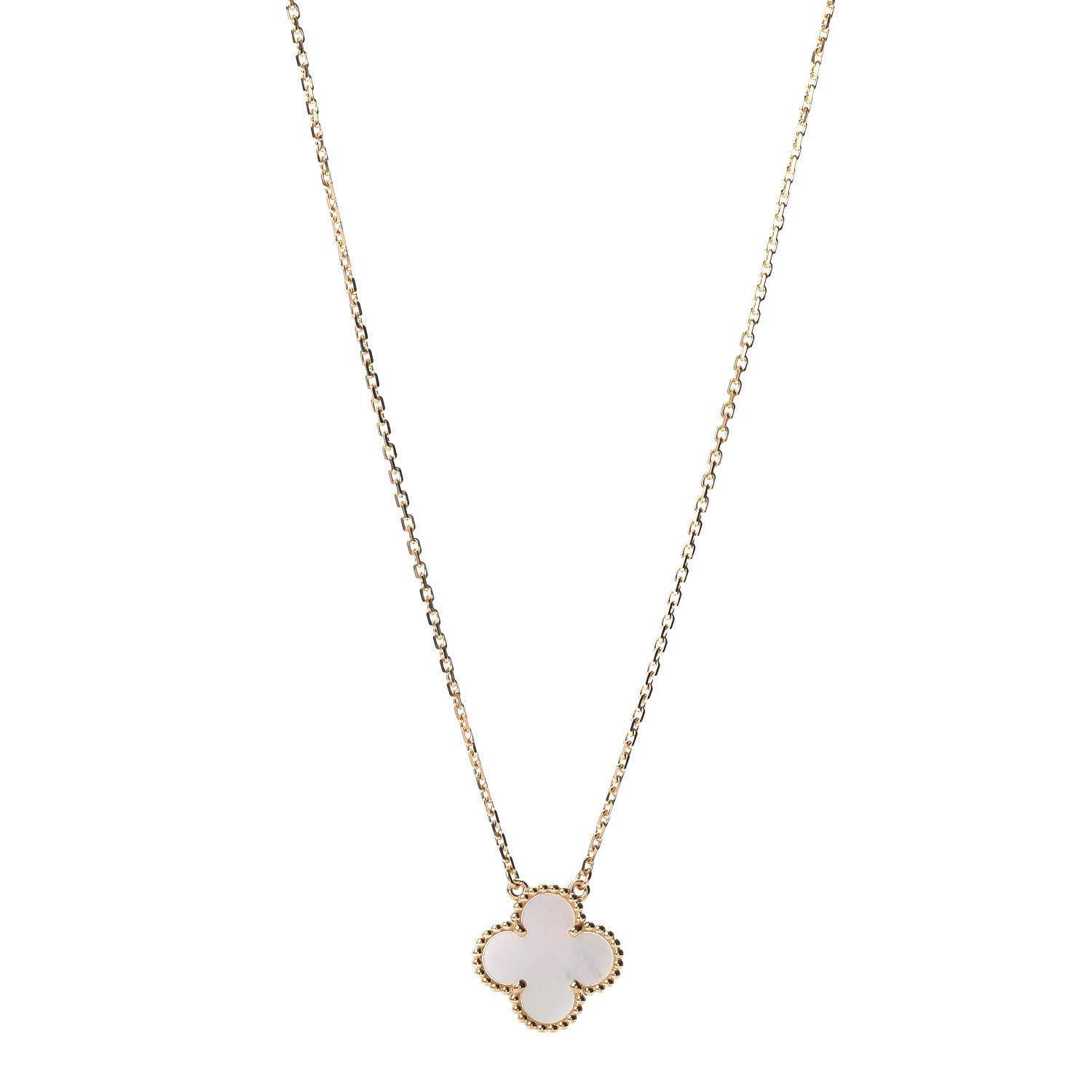 Van Cleef & Arpels 18K Yellow Gold Mother of Pearl Vintage Alhambra Pendant Necklace 1 of 4