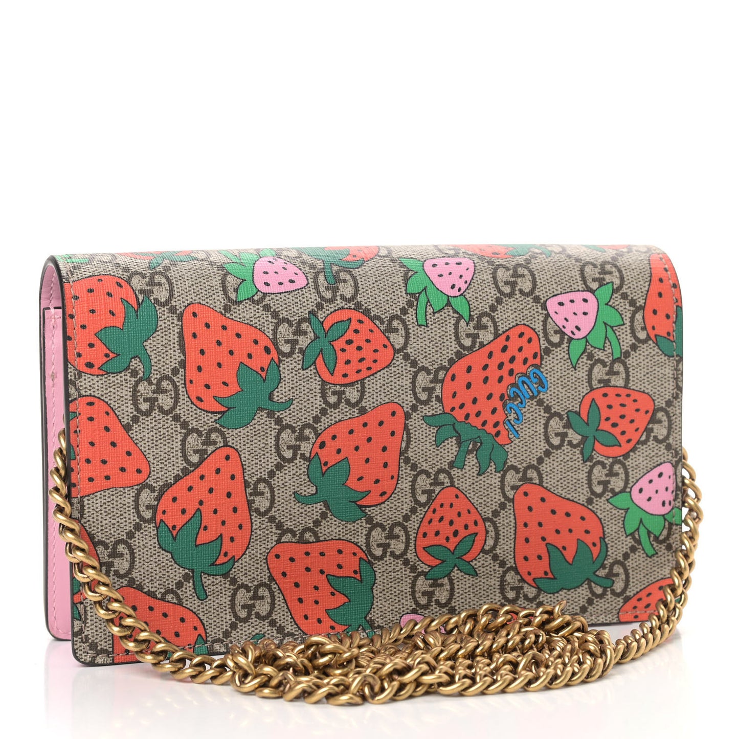 GG Supreme Monogram Strawberry Chain Wallet
