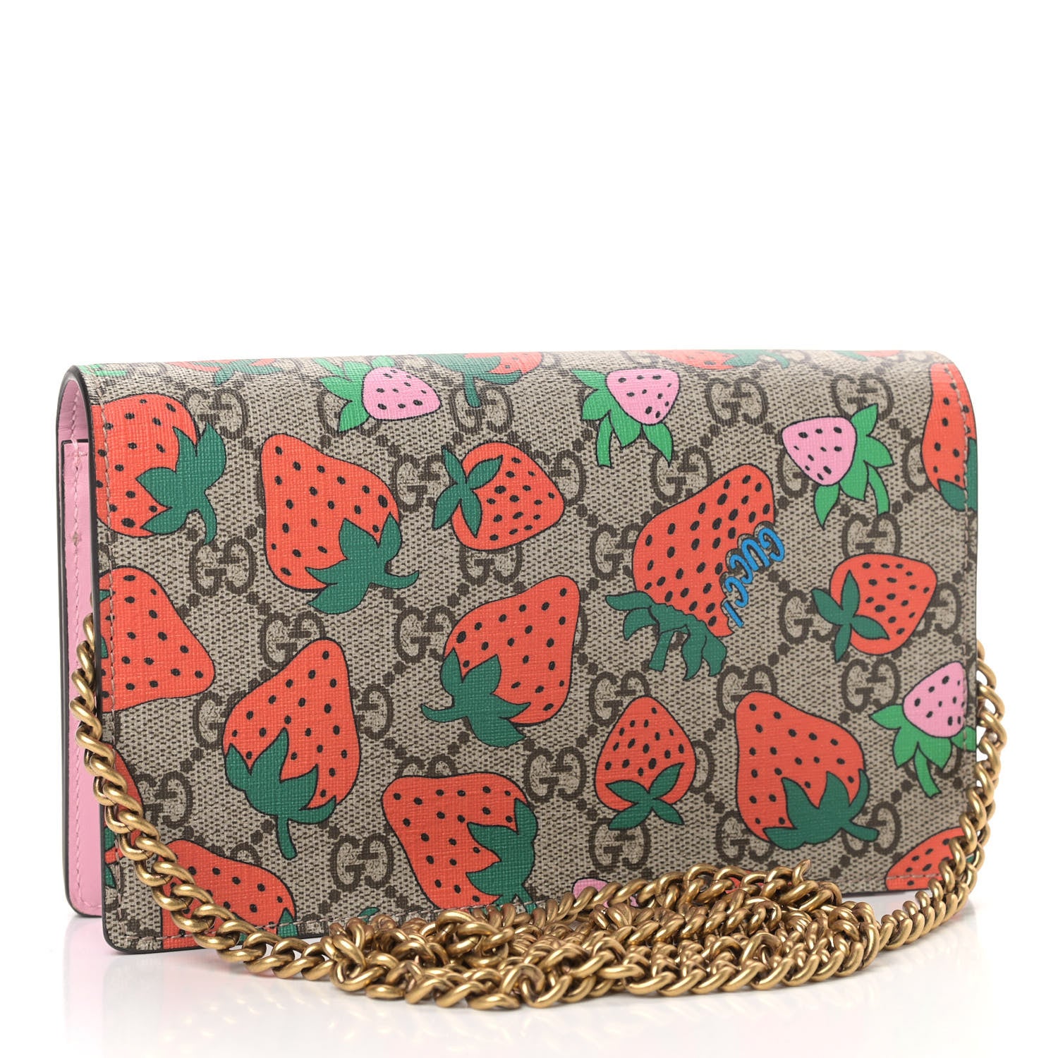 Gucci GG Supreme Monogram Strawberry Chain Wallet 3 of 9