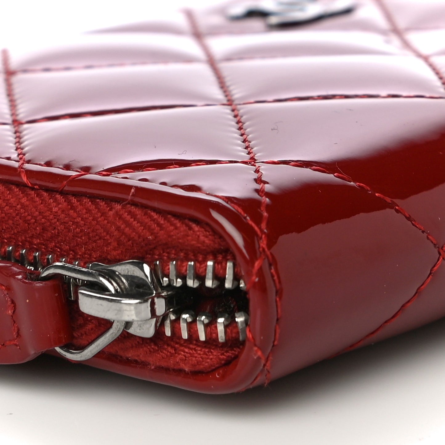 Patent Quilted Large Gusset Zip Around Wallet Red
