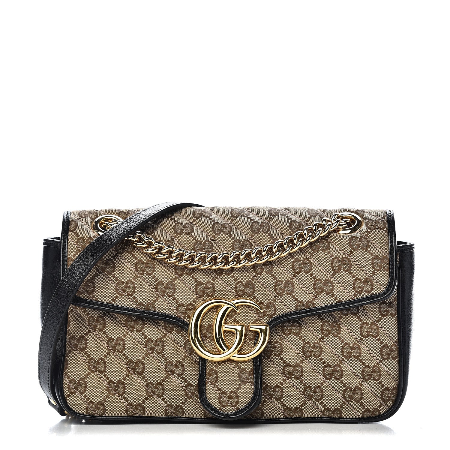 Gucci Monogram Matelasse Diagonal Small GG Marmont Shoulder Bag Beige Black 1 of 14