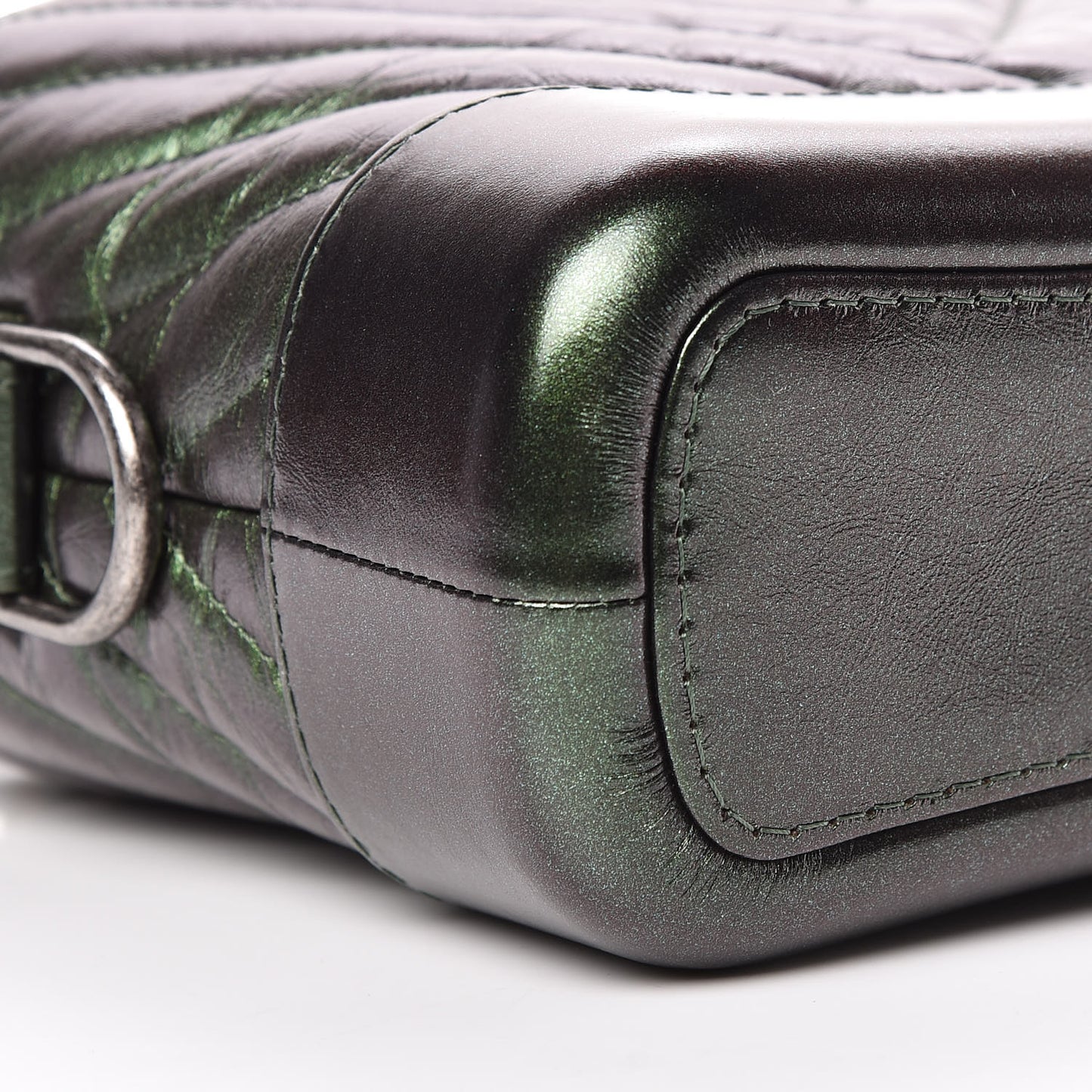 Metallic Calfskin Chevron Quilted Small Gabrielle Hobo Green