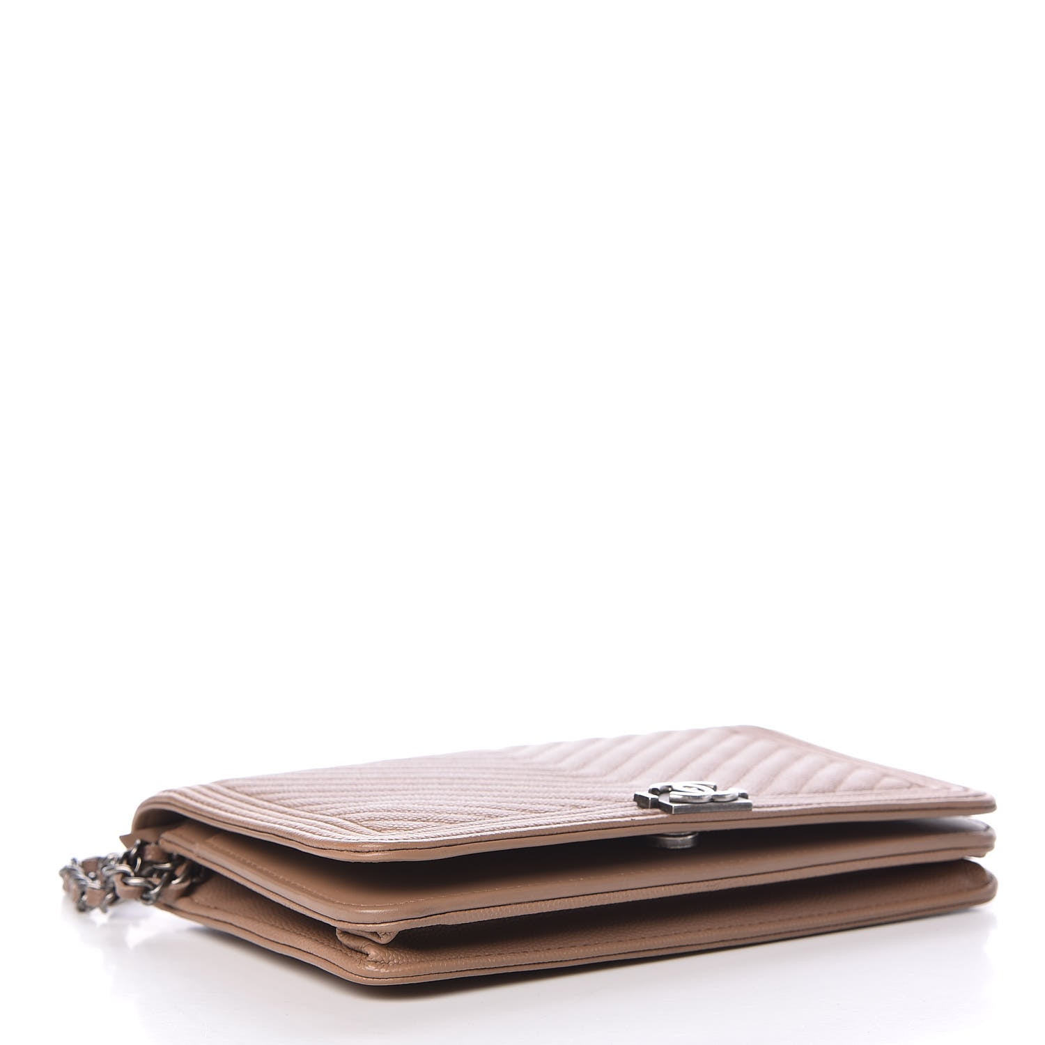 Chanel Caviar Chevron Quilted Boy Wallet On Chain WOC Dark Beige 4 of 10