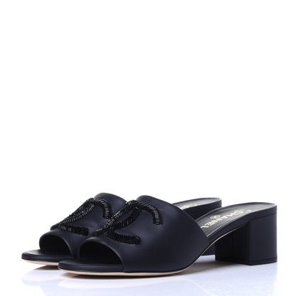 Chanel Lambskin Beaded CC Mule Sandal 38 Black 3 of 12