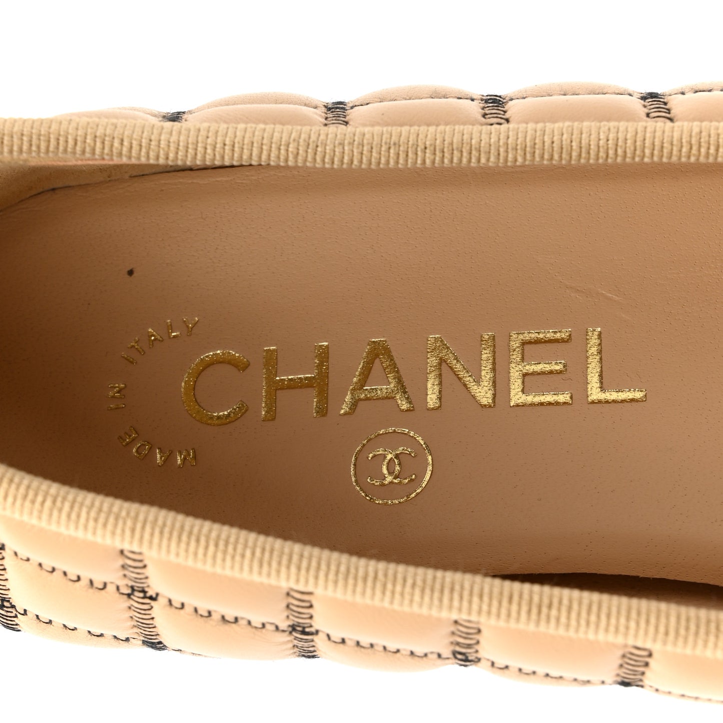 Lambskin Embroidered Quilted Cap Toe Ballerina Flats 38.5 Beige Black