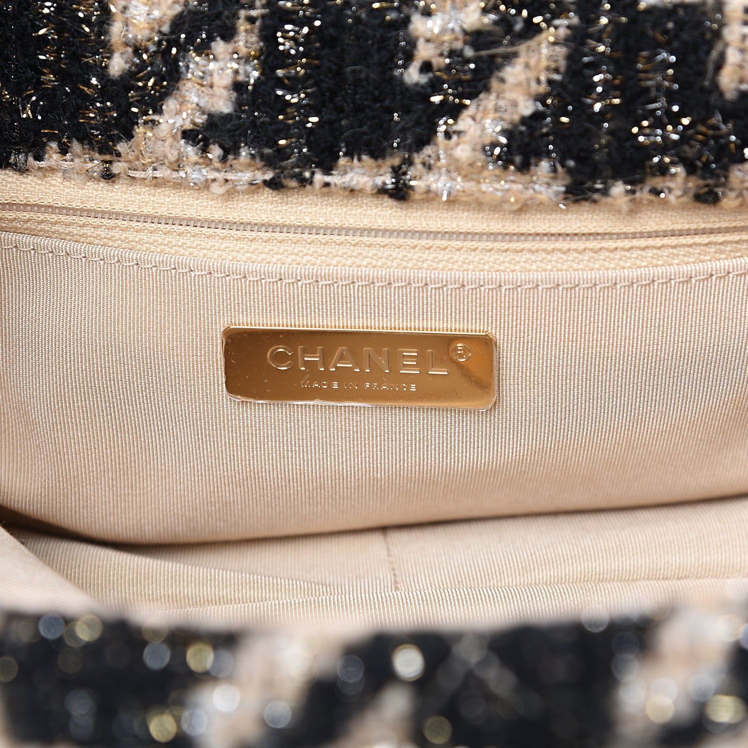 Chanel Tweed Quilted Medium 19 Flap Beige Black 5 of 10