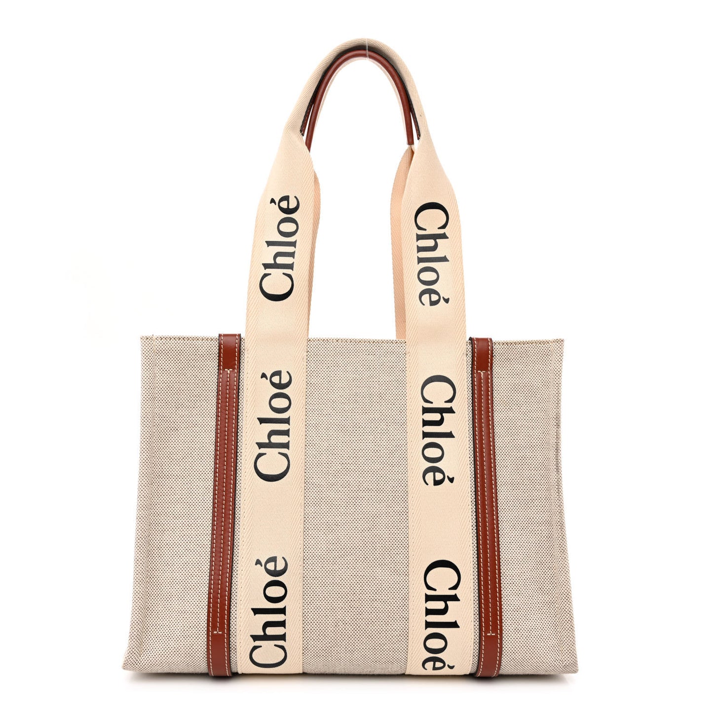 Cotton Calfskin Medium Woody Ribbon Tote White Brown