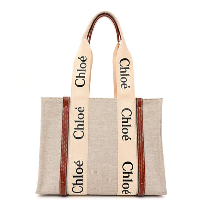 Chloe Cotton Calfskin Medium Woody Ribbon Tote White Brown 1 of 11