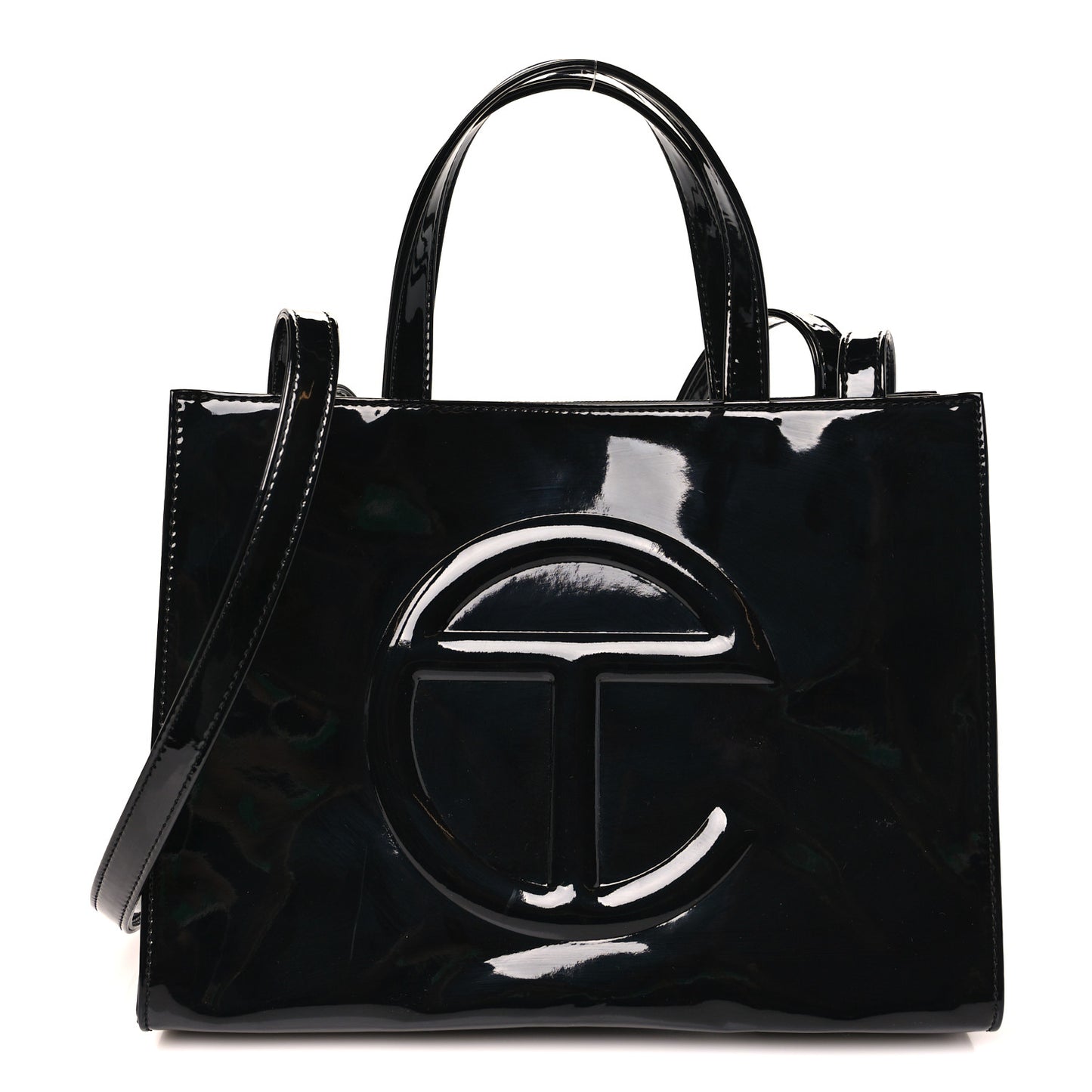 Patent Vegan Leather Shmedium Shopping Bag Black