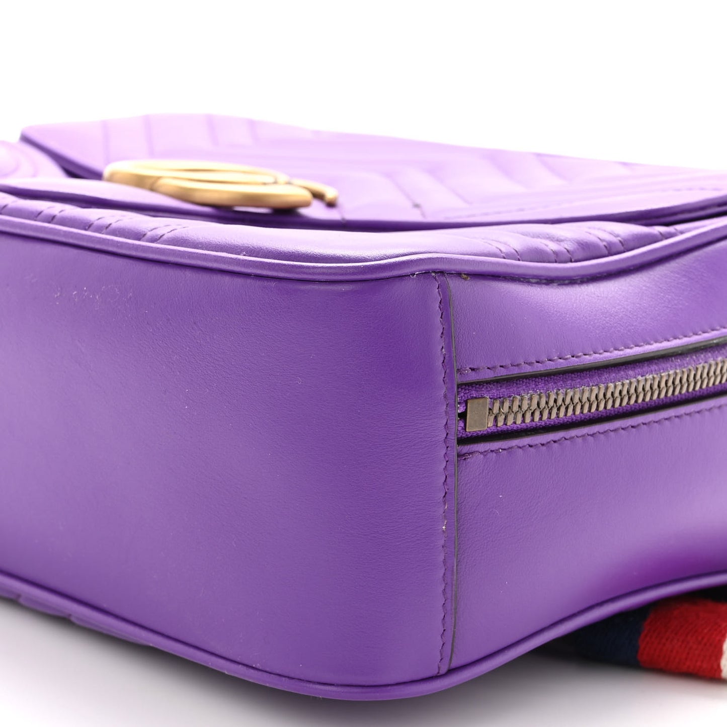 Calfskin Matelasse Sylvie Web Small GG Marmont Top Handle Shoulder Bag Shine Purple
