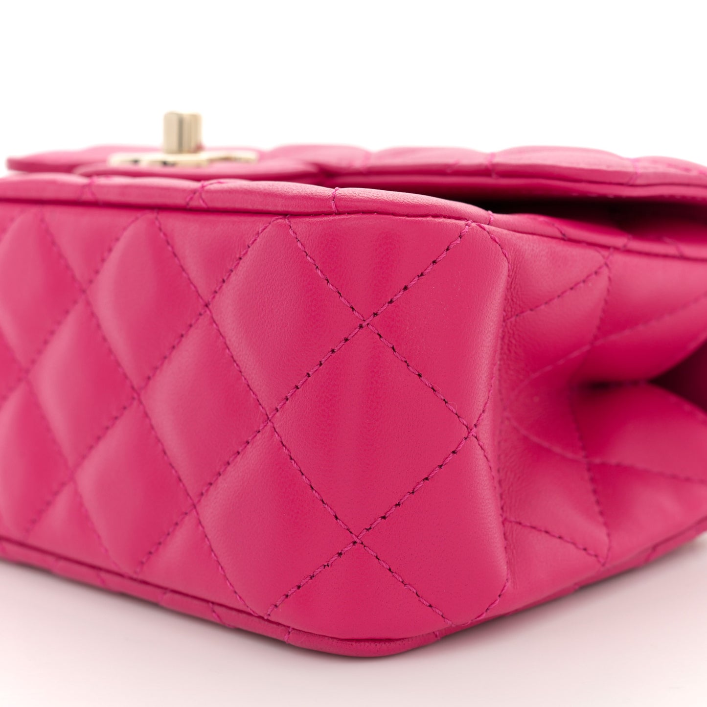 Lambskin Quilted Mini Crystal Top Handle Rectangular Flap Dark Pink