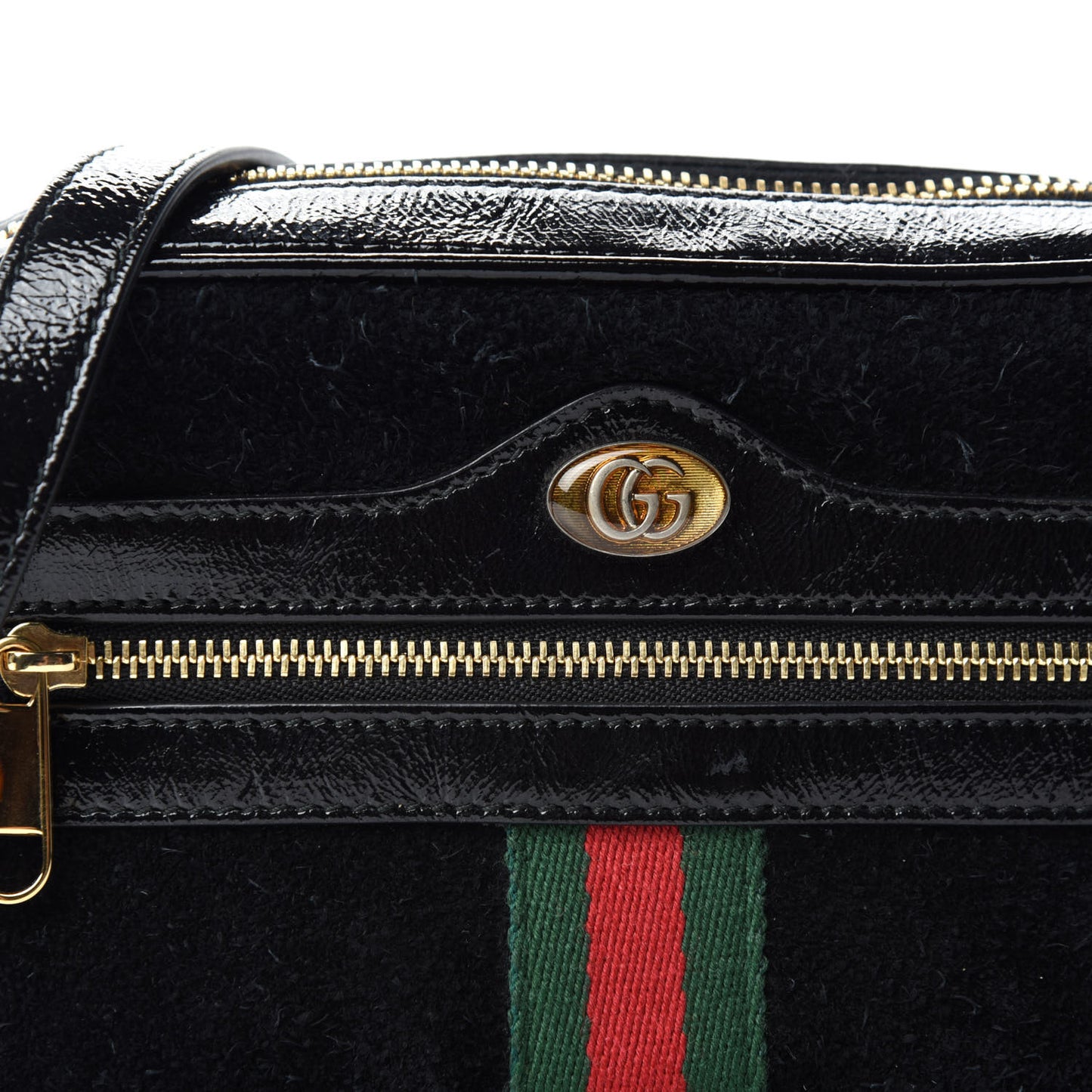 Suede Patent Web Mini Ophidia Shoulder Bag Black