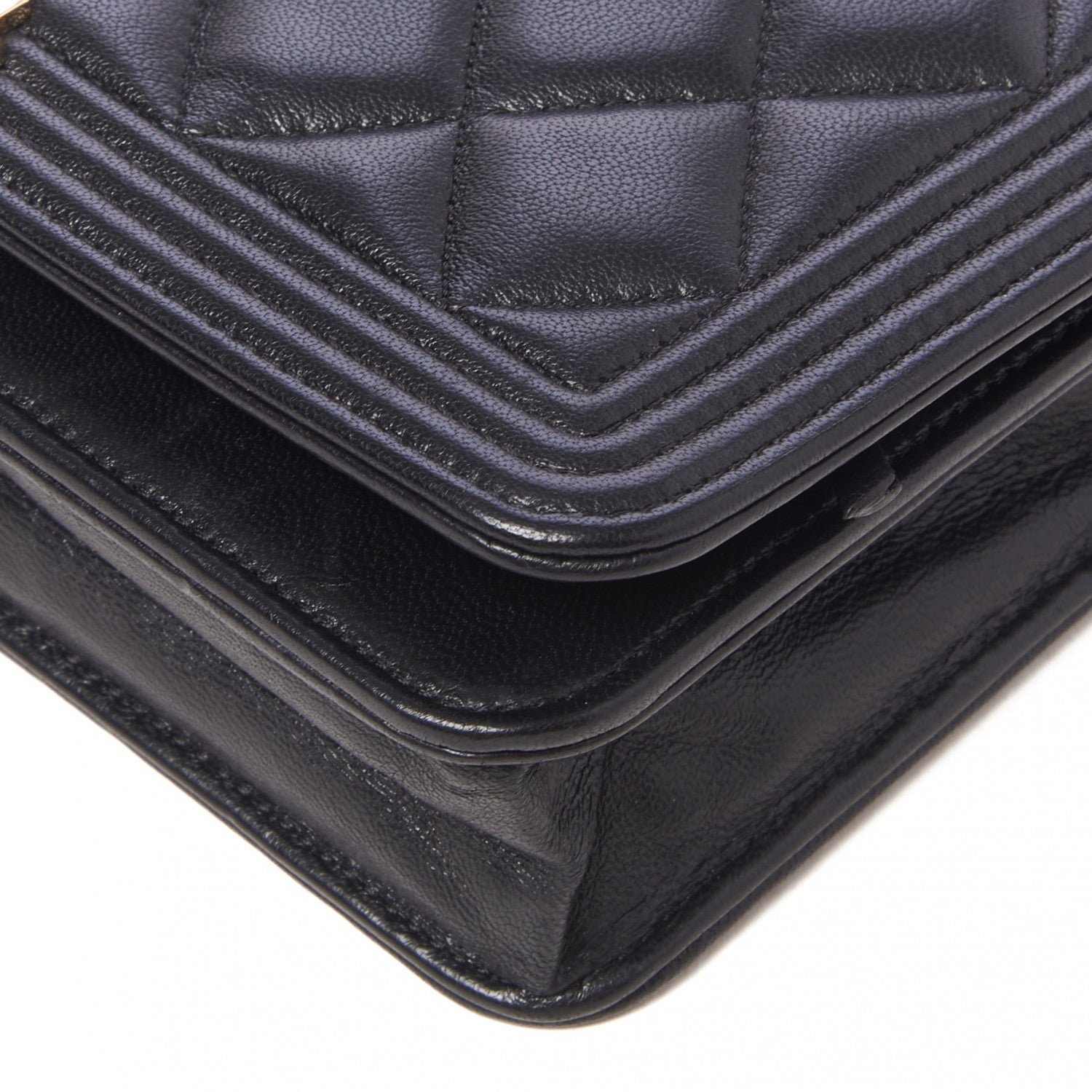 Chanel Lambskin Quilted Boy Wallet On Chain WOC Black 5 of 9
