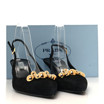 Prada Camoscio Slingback Pumps 40 Black Oro 10 of 10