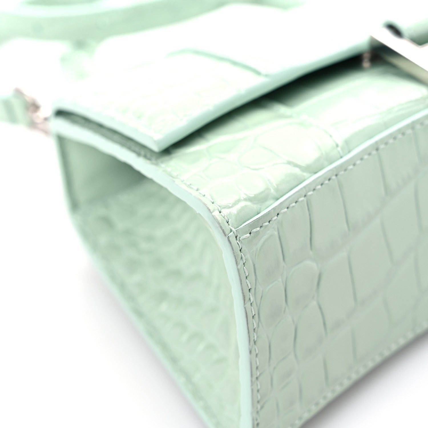Balenciaga Shiny Calfskin Crocodile Embossed Hourglass Top Handle Bag XS Light Green 9 of 13