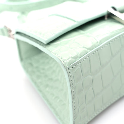 Balenciaga Shiny Calfskin Crocodile Embossed Hourglass Top Handle Bag XS Light Green 9 of 13
